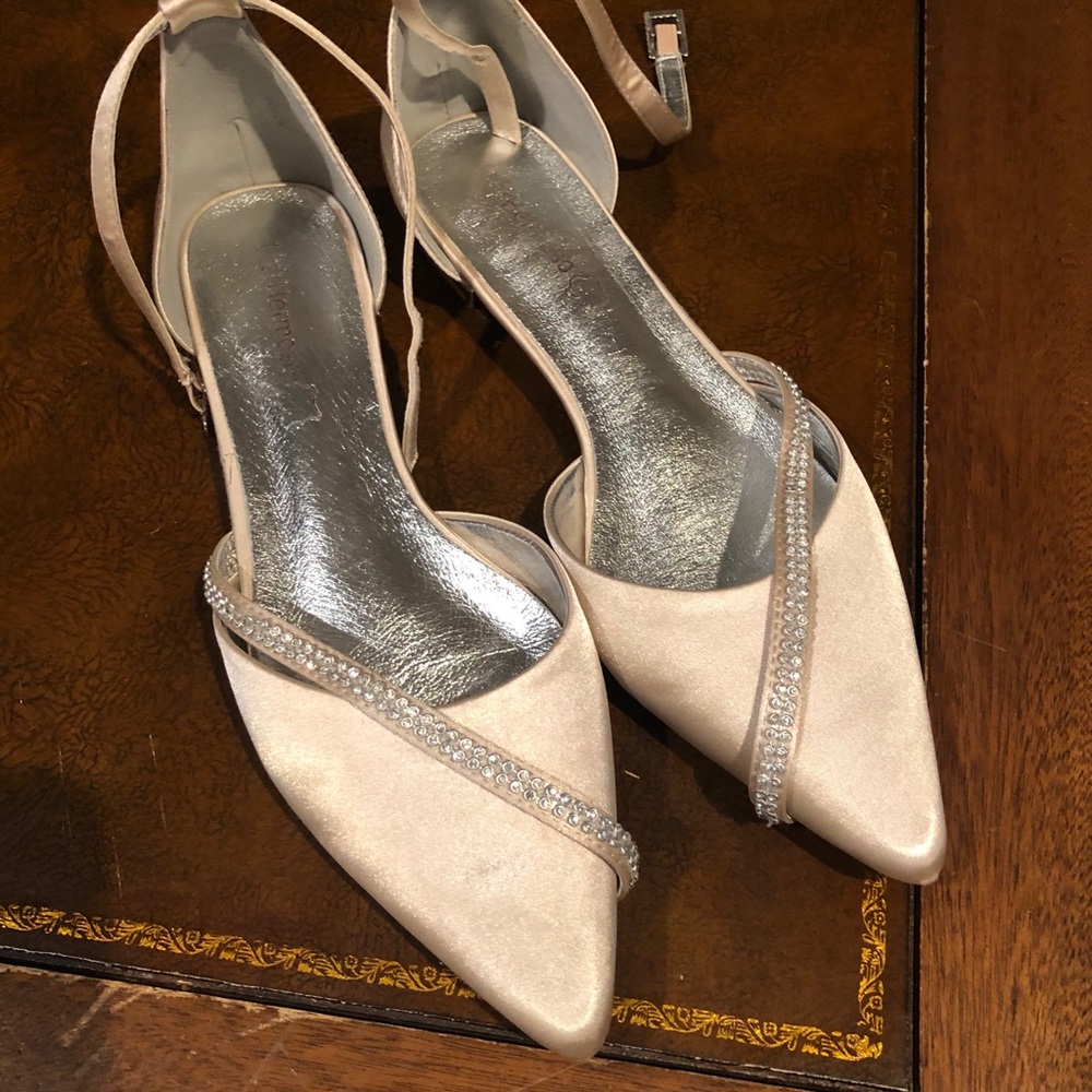 MarHermoso Satin Ankle Cross Strap Diamonte Pumps